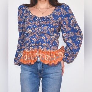 NWT House of Harlow 1960 M Cottagecore Bohemian Cropped Balloon Sleeve Blouse